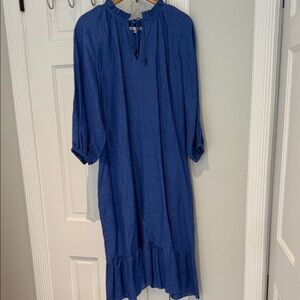 Ann Mashburn Linen belted Blue Midi Dress XL